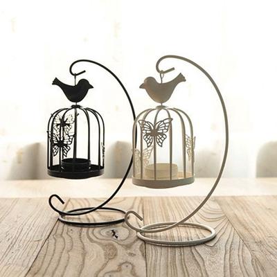 Iron Craft Birdcage Candle Lamp Hollow Black Leaf Candle Holder Suspension Design White Iron Candlestick Ornaments Dining Table