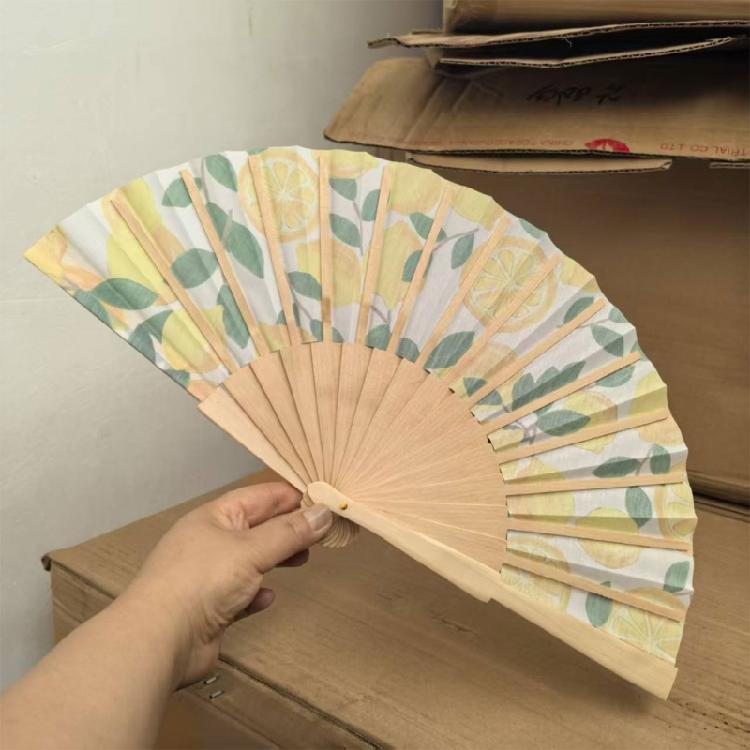 7Inch Lemon Cherries Pattern Wood Folding Hand Fan Portable for Dance Event and As Home Art Decoration Spanish Design