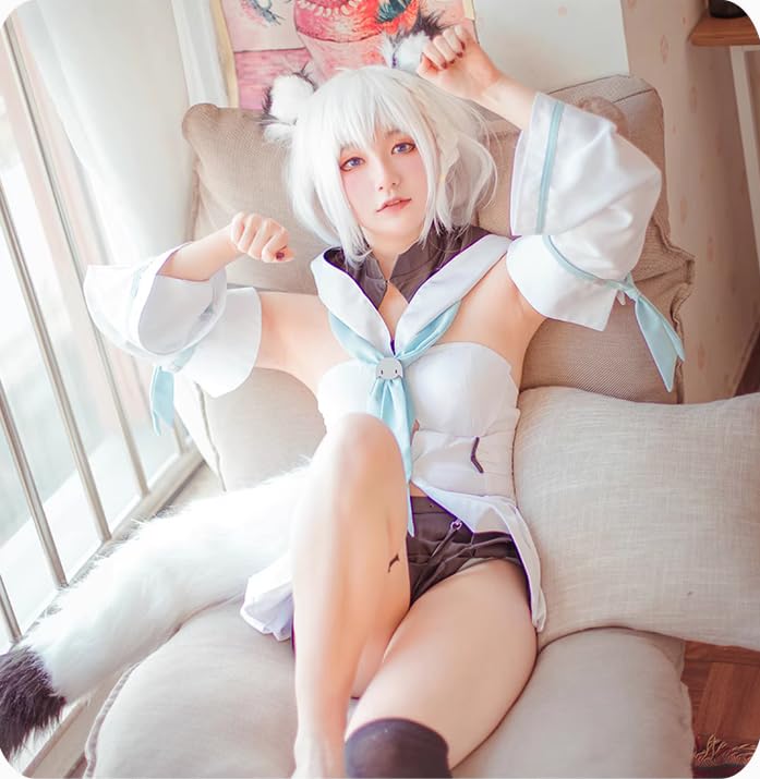 [Hotaru no Koi] Shirakami Fubuki Cosplay Costume with Fox Tail, Women's Size Small (Ears and Tail Sold Separately)