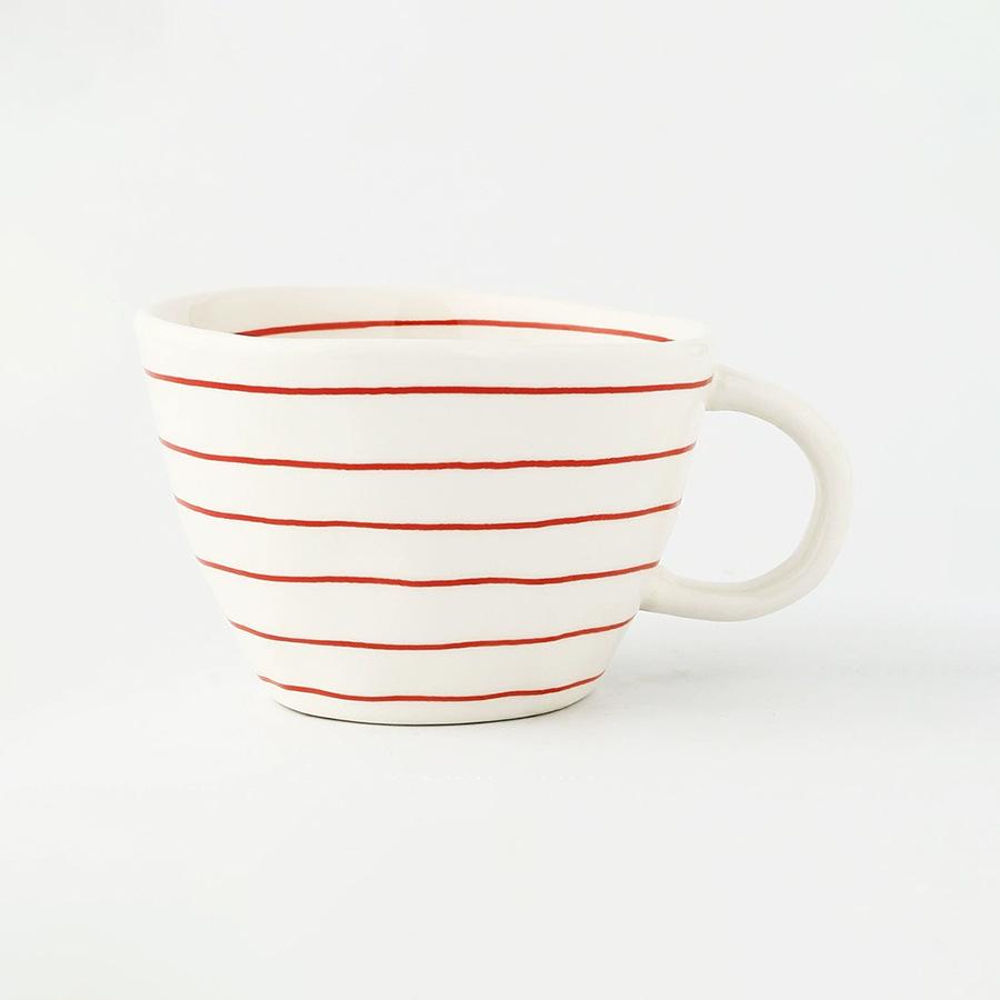 Severský keramický hrnek se zlatým uchem, Ručně malovaný pruhovaný hrnek na kávu a čaj, Porcelánové nádobí na mléko nebo ovesnou kaši