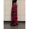 Vintage-inspirierte Color-Block-Karos mit Kordelzug, weites Bein, Damen, Herbst, Freizeit-Hosen