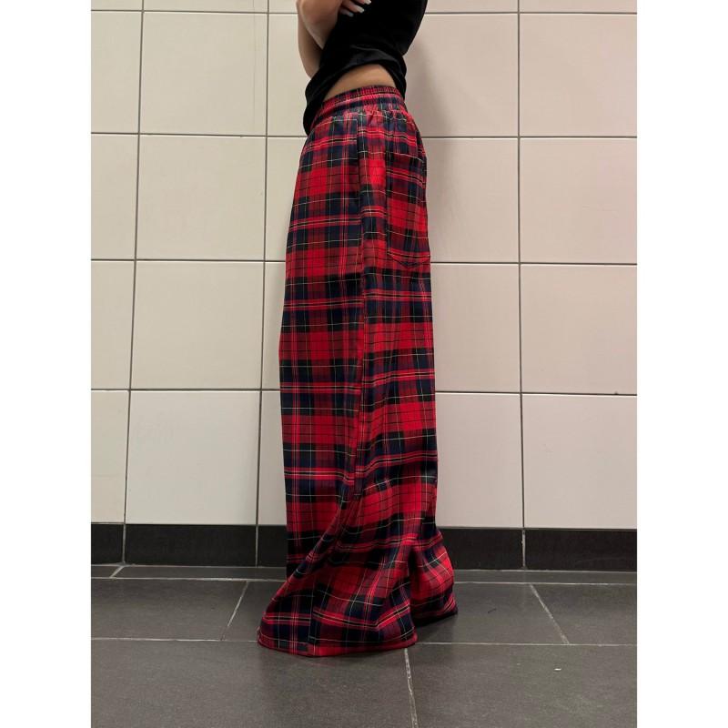 Vintage-inspirierte Color-Block-Karos mit Kordelzug, weites Bein, Damen, Herbst, Freizeit-Hosen