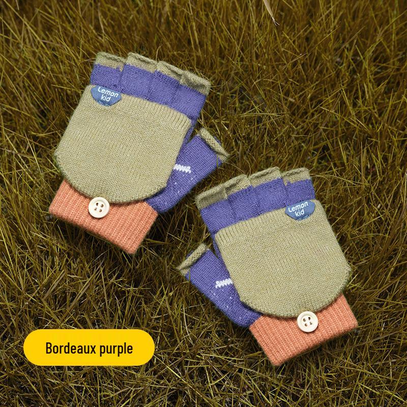 

Лимонные детские перчатки с откидным верхом: Пятипалые, с открытыми пальцами для мальчиков и девочек, осенне-зимние, для тепла при письме One Size (2-12 years)