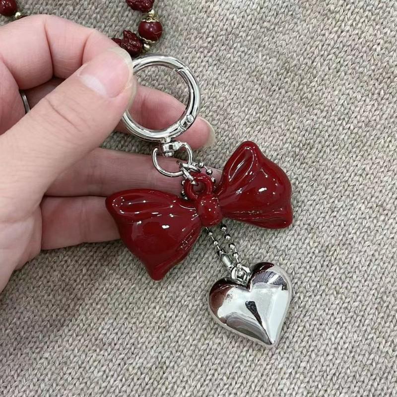 Y2k Key Chains Cute Acrylic Bowknot Pendant Keyring Red Bow Key Chain High Quality Heart Pendant Keychain For Car Decoration