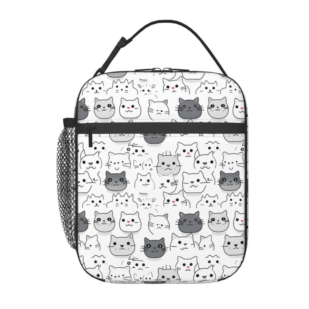 Borsa Termica per Pranzo con Fantasia Gatto Grigio Cartone Animato per Donne Bambini Scatole per Cibo Portatili Pranzo Termico Borsa Tote