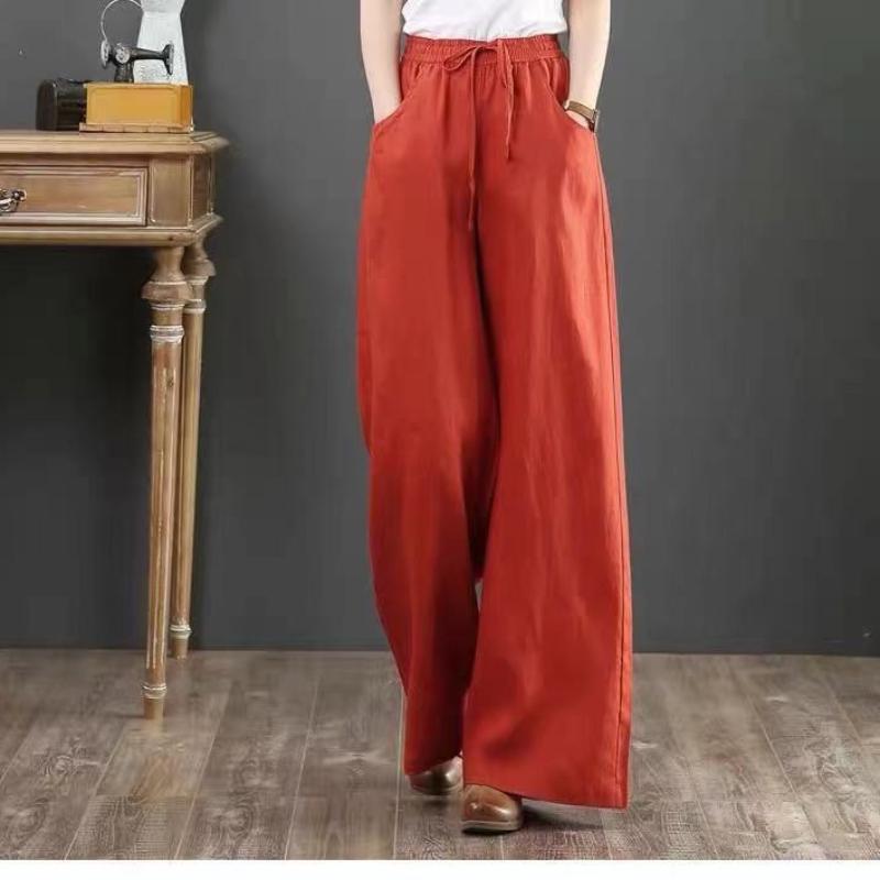 Sixteen-color Spring and Summer Cotton and Linen Women's Loose Large Size Wide-leg Pants, High-waist Mopping Pants, Straight-leg Pants