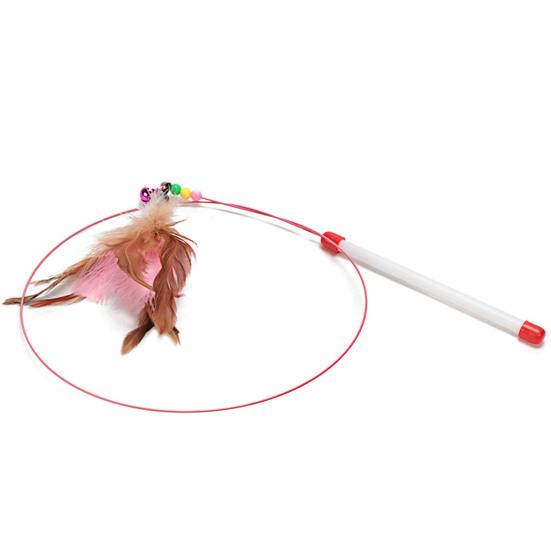 

Интерактивная дразнилка для кошек из гибкой стальной проволоки с перьями для досуга коричневый