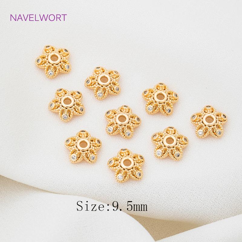 

High Quality Flower Bead Caps 18K Gold Plated Inlaid Zircon Beads Cap Components For DIY Jewelry Making Findings Accessories 10 pieces