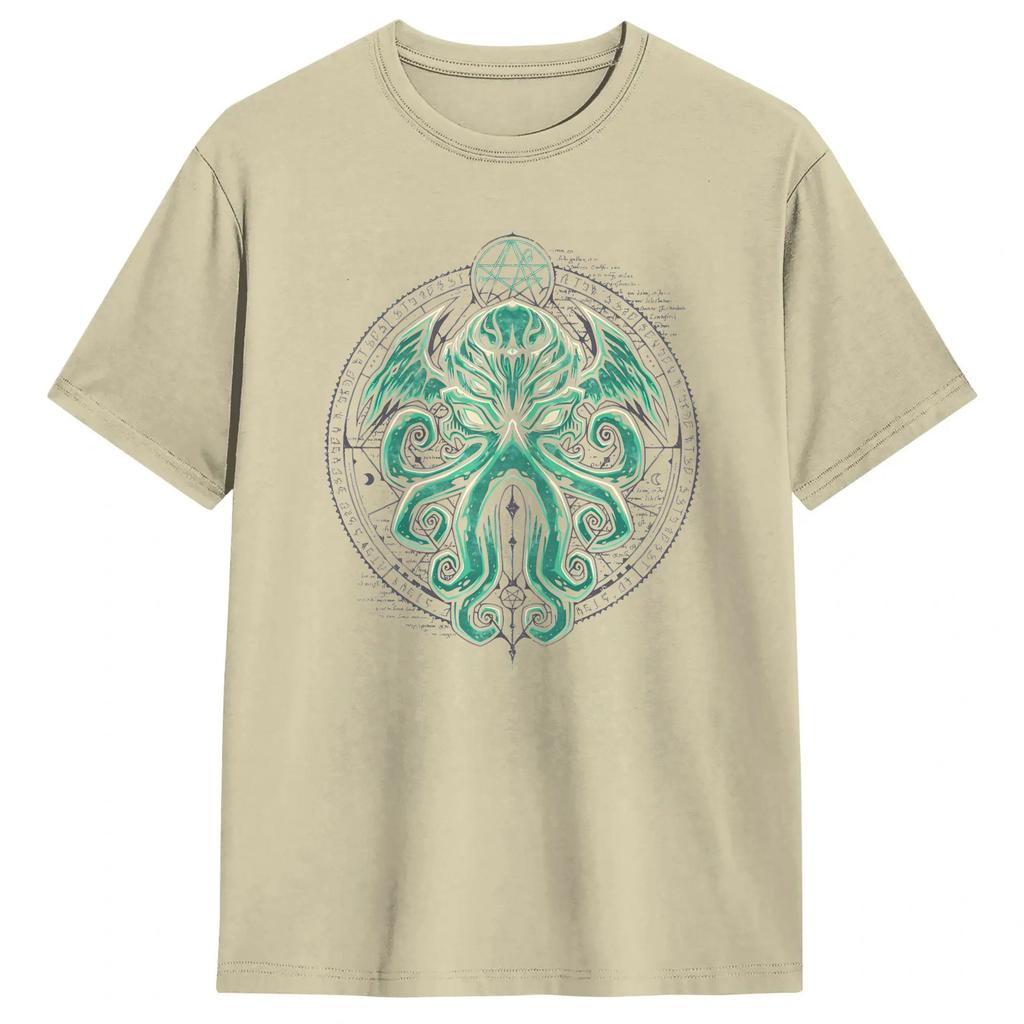 Casual Japanese Cthulhu Sea Creature Artwork TShirt for Unisex Crew Neck Pure Cotton T Shirts Short Sleeve Tee Shirt Plus Size