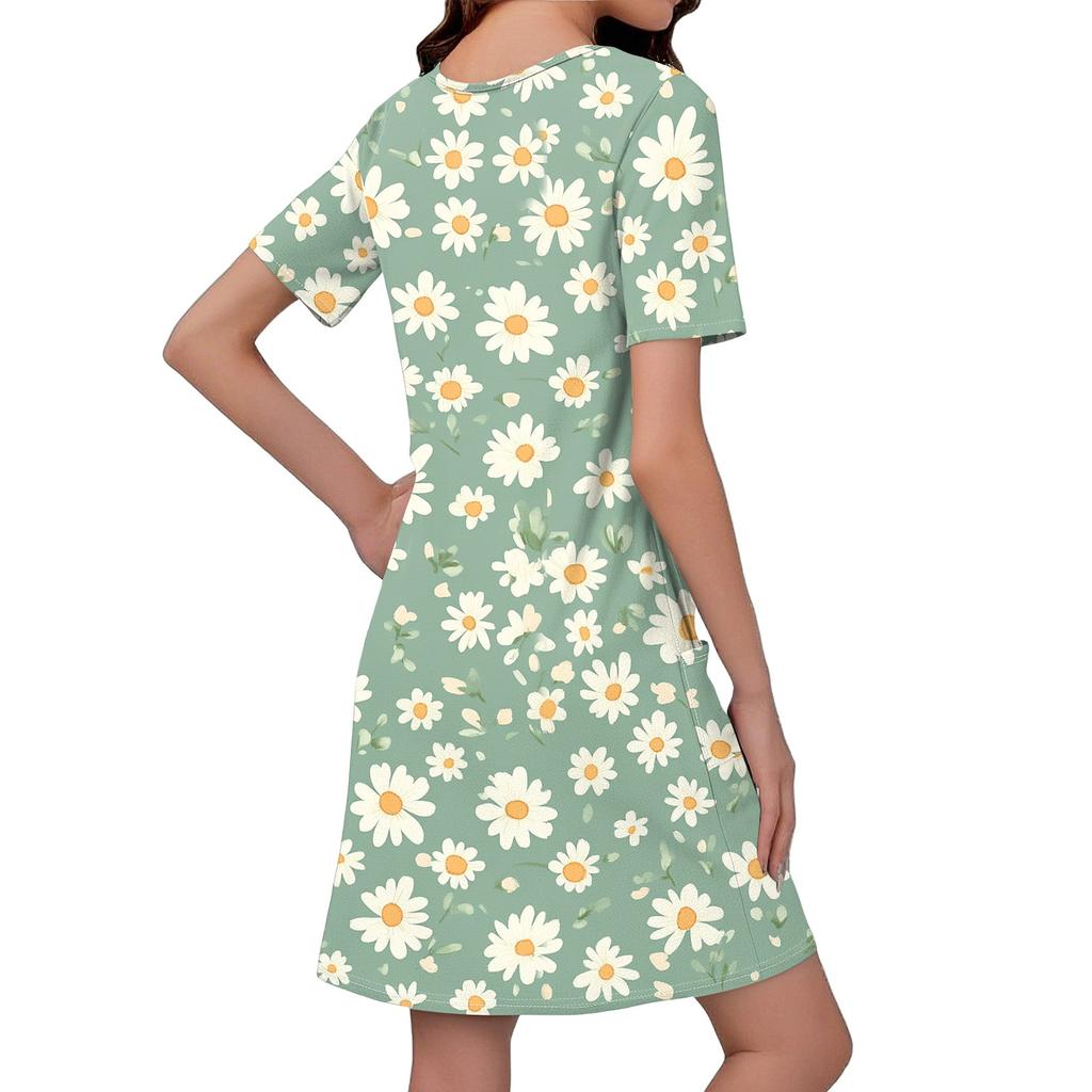 Summer Dresses For Women Loose V Neck Short Sleeve Casual T Shirt Dress Sundresses Swimsuit Coverup With Pockets