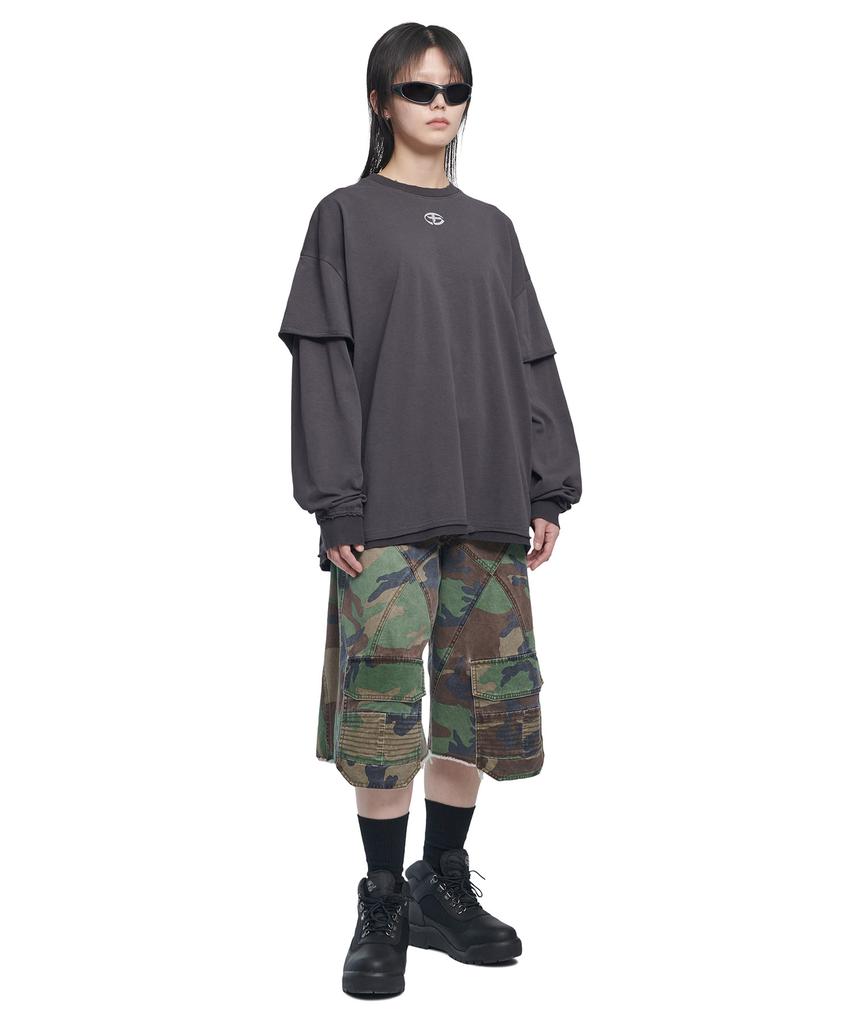 Nomaenyueol Abrasion Layered Long Sleeve Tee - Washed Charcoal