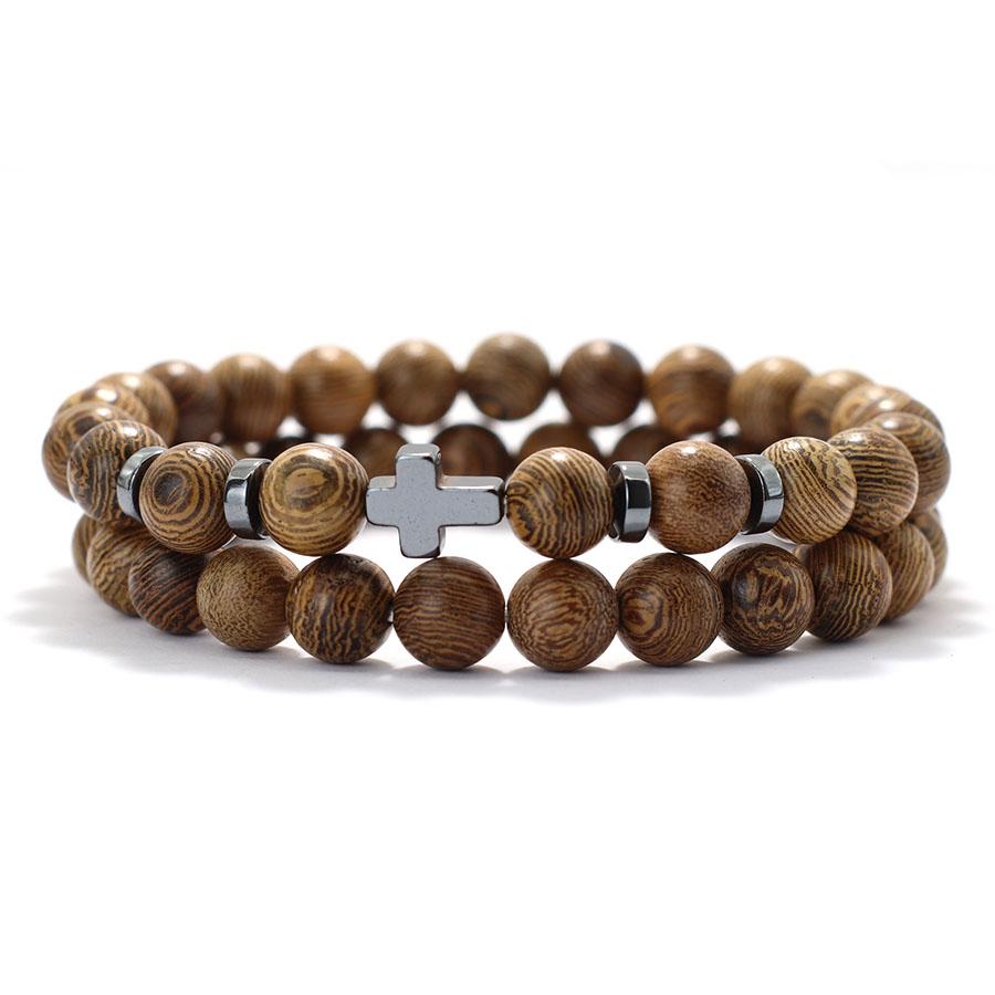 

Простой мужской браслет 2 шт. 6 мм натуральный камень медитация йога латунь браслет крест гематит лавовый камень искусственные деревянные бусины струны