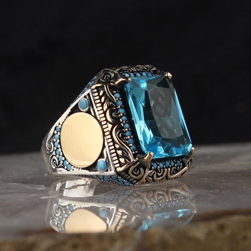 

Топаз Традиционные Ручной Работы Турецкие Кольца-печатки из Цинкового Сплава Стерлингового Серебра с Цирконом Подарок из Турции для Женщин Мужчин resizable