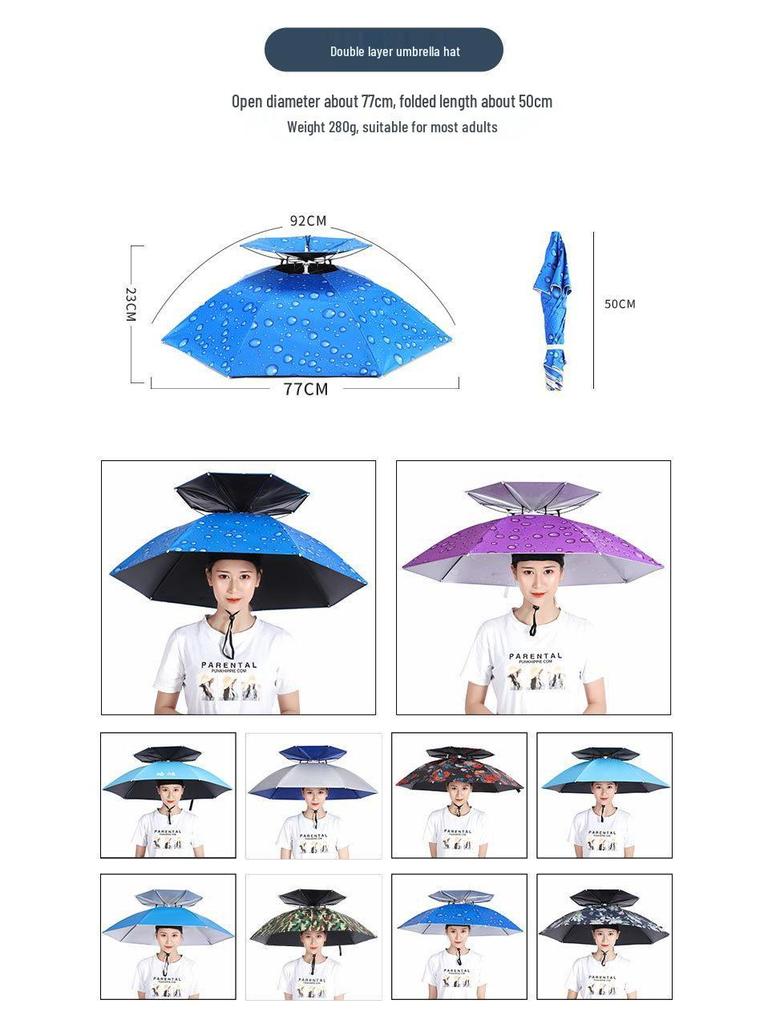 Double-Layer Sun/Rain Umbrella Hat for Adults, UV Protection, Fishing, & Tea Picking