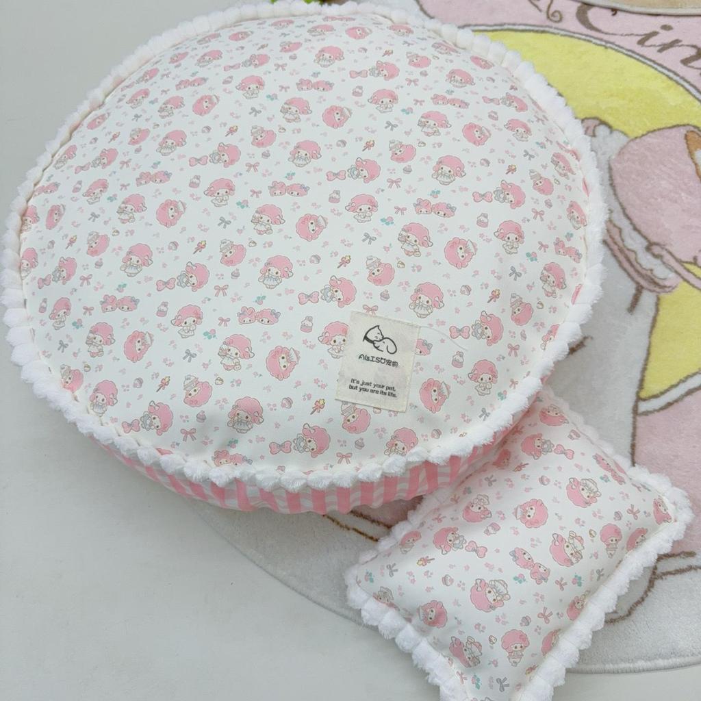 Four Seasons Antihaft-Fell Rundes Haustierbett im koreanischen Stil - Abnehmbares, waschbares großes Hunde- und Katzenbett mit Malteser-Bichon-Kissen.