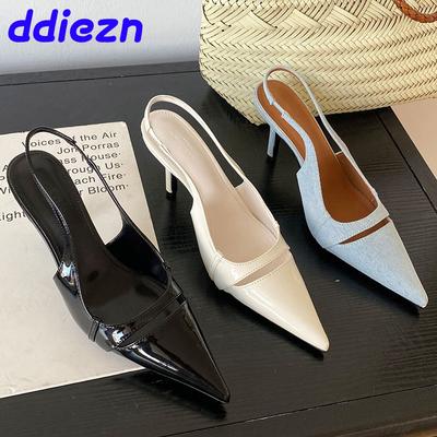 Fashion Fashion Denim Footwear Pumps Women Heels Shoes New In 2025 Female Casual Pointed Toe Slingbacks Slip On Ladies High Heels Shoes