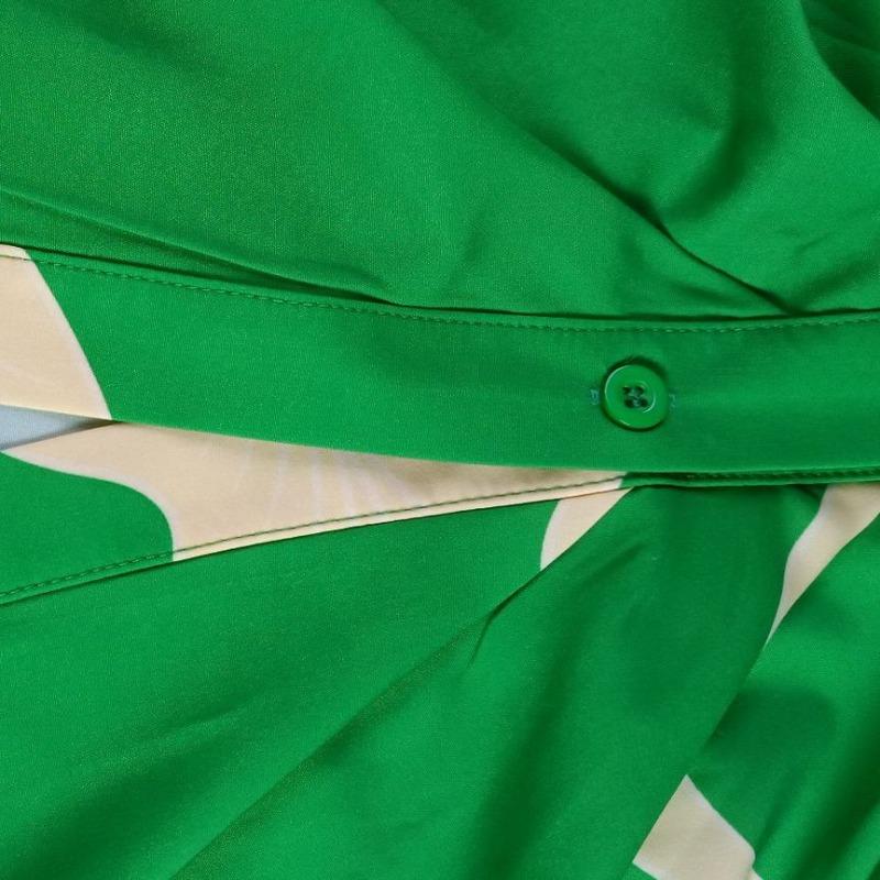 Sommer Europa und Die Vereinigten Staaten Damen Bedruckte Revers Kurzarm Hochtailliert Lange Hemdkleider