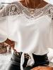Spring & Autumn Lace Trim Long Sleeve Solid Color Commuter Top