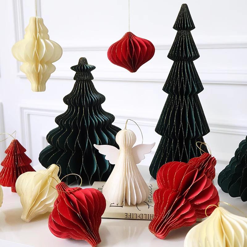 Christmas Honeycomb Ball & Bell Ornaments for Tree and Wall Decoration