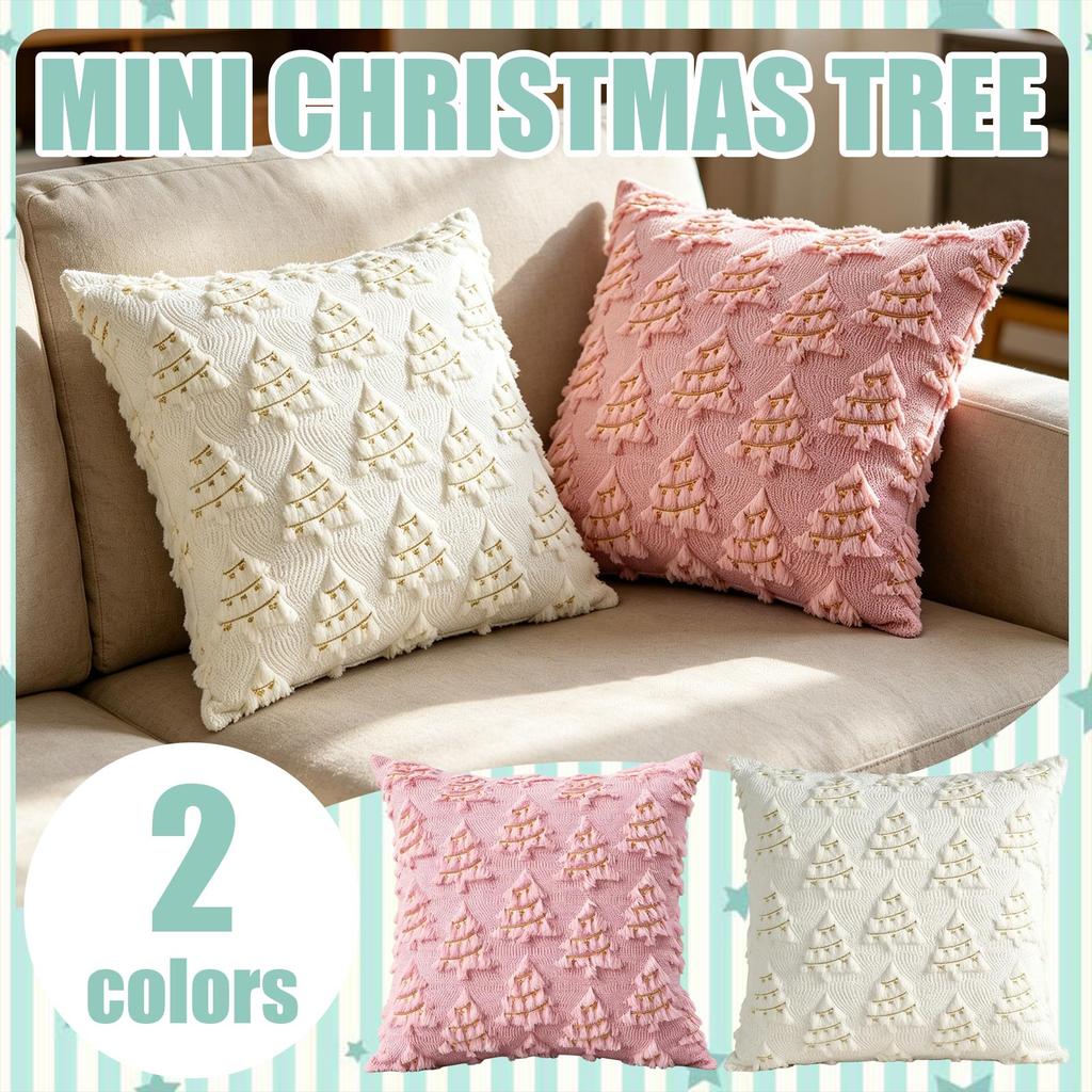 45x45cm Embroidered Christmas Tree Throw Pillow Cover Decorative Cushion Case for Sofa Chair Home Living Room