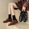 Fashion NEW Spring/Autumn Women Loafers Round Toe Chunky Heel Shoes Shoes for Women Belt Buckle Women Pumps Brogue Shoes Genuine Leather