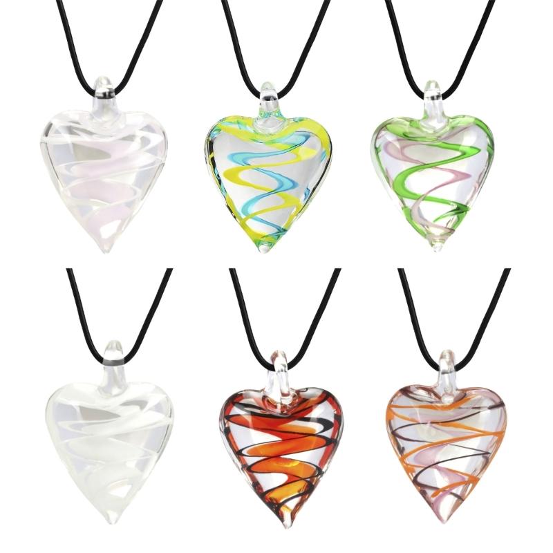 Goth Black Rope Big Heart Pendant Choker Necklace for Women Elegant Adjustable Chain Jewelry Glass Heart Charm Jewelry