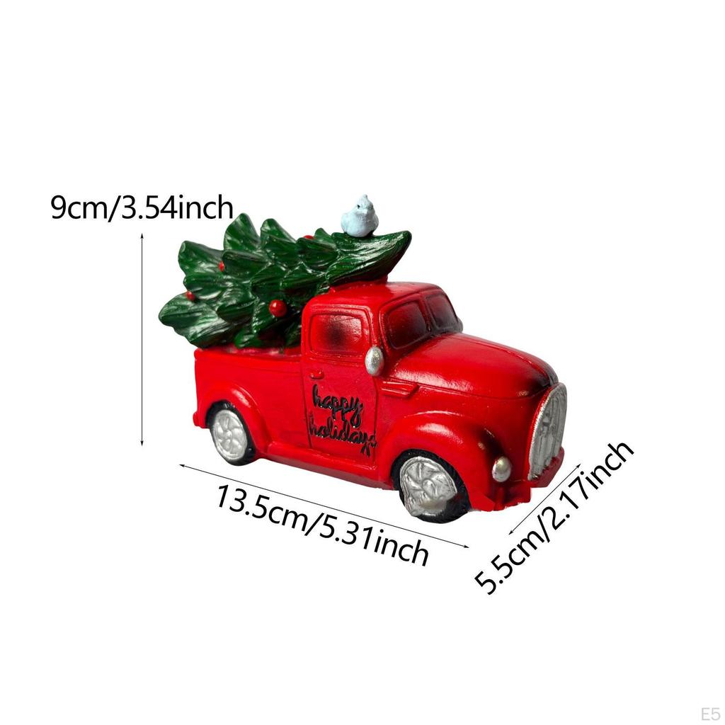Christmas Tree and Truck Statue Ornament Artwork Sculpture Resin Figurine for Bookshelf Housewarming