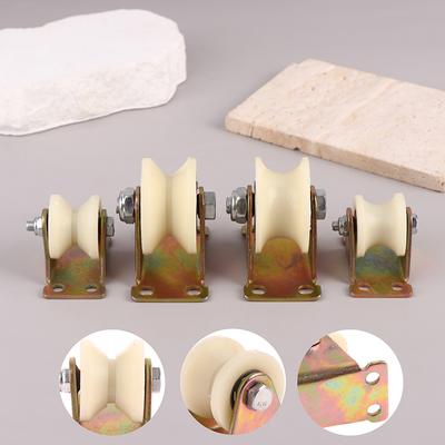 Polea de riel de rodillos ranurados de nailon en V/U de nailon con soporte de 30 mm y 50 mm para puertas con rodillos ranurados de alta resistencia y talón deslizante