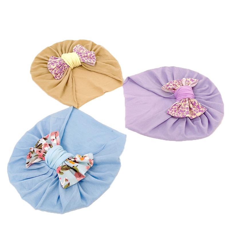 New Infant Printed Bow Hat Children's Comfort Warm Hat Baby Fontanelle Hat Dome