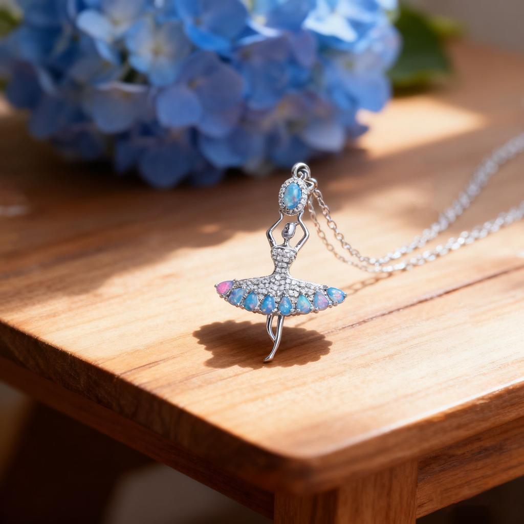 Dance Plated Crystal Ballerina Pendant Necklace Opal Top Dancer Charm Neck Jewelry Ballet Competition Gift Girls Dance Necklace