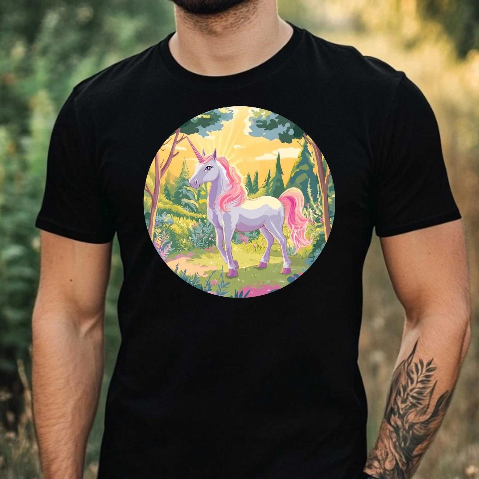 T-Shirt Herren Einhorn im Wald Motiv Baumwolle Größe XS bis 5XL XS