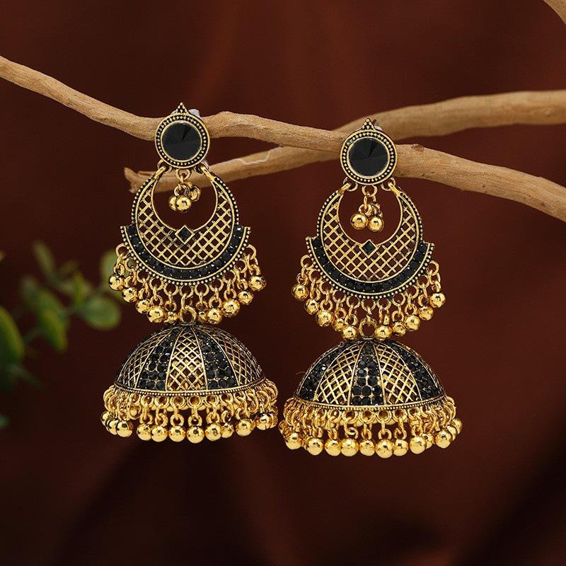 Women Indian Ethnic Earrings Femmes Vintage Hollow Crystal Lantern Tassel Drop Earring