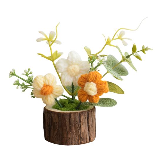 Handmade Crochet Potted Flower Artificial Knitted Flower Bouquet Forever Flower Gifts for Mother's