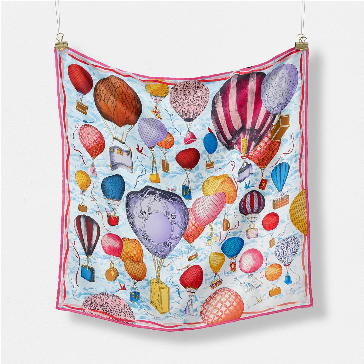 Yto Home Women's 53Cm Air Ballon Painting Scarves 100% Twill Silk Square Scarves Fashion Neckerchief Shawls Design Hijab Scarf 53Cm