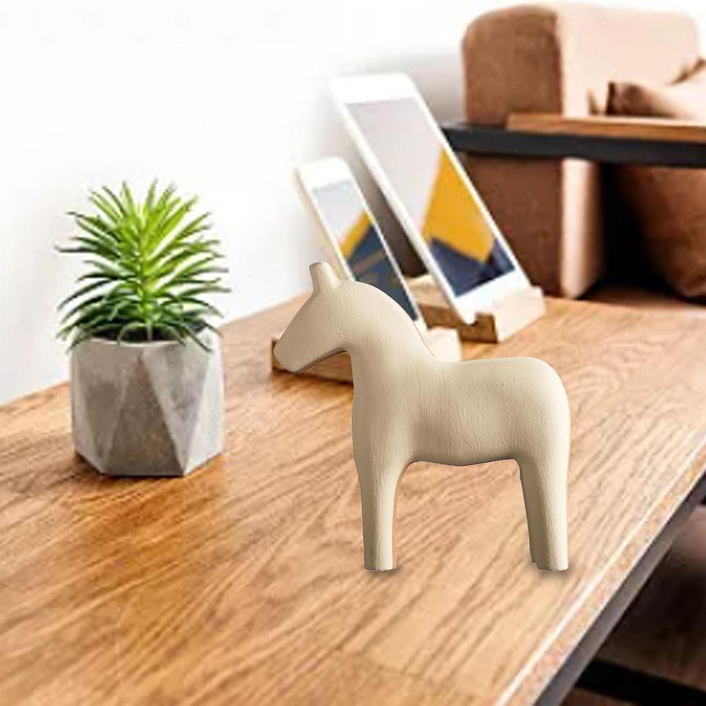 Wooden Horse Figurine Sturdy Pinewood Hand Painted Simple Pure Color Horse Statue for Family Office
