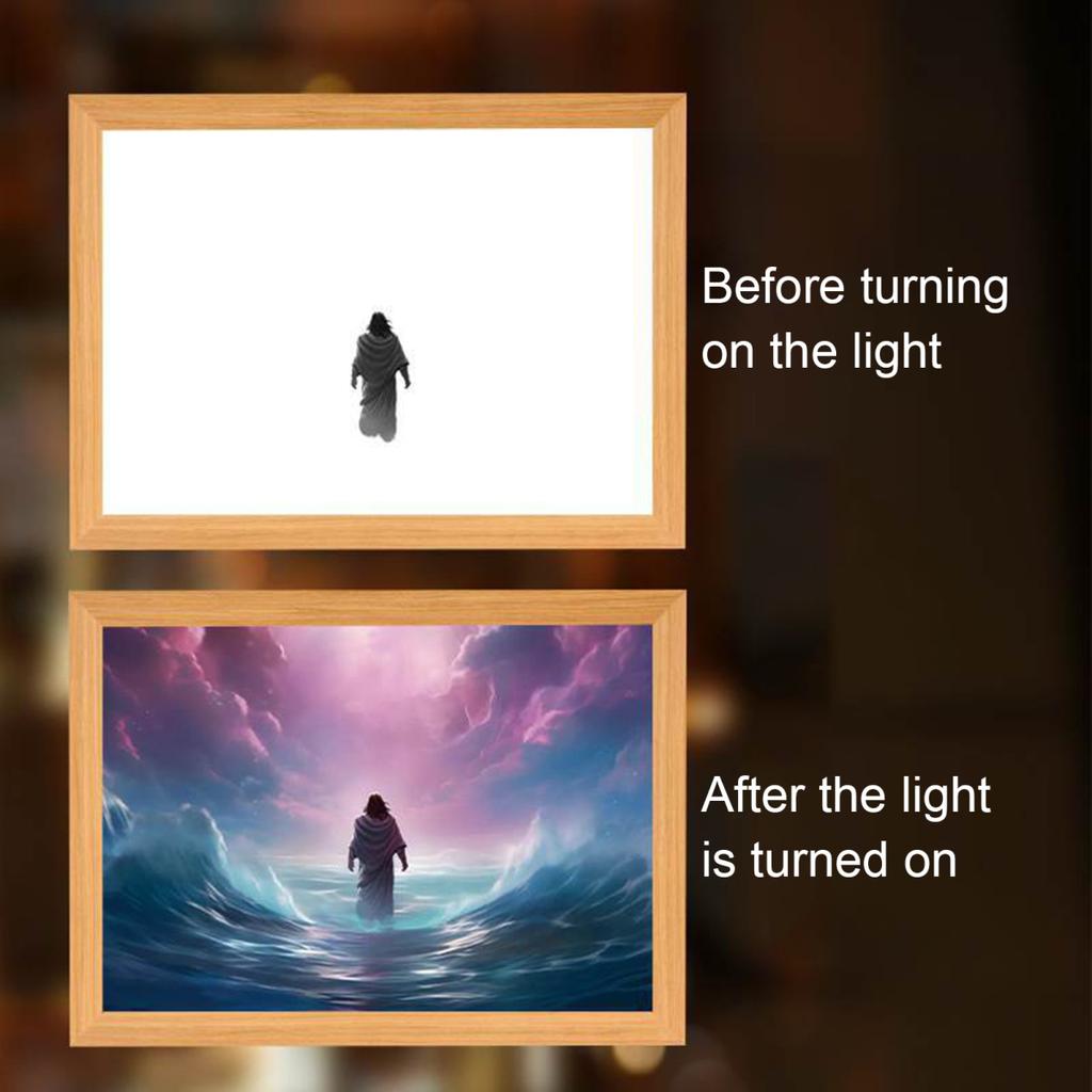 Yousheng LED Jesus Painting Night Light Dimmable Color Temperature Adjustable Decorative Illuminated 4D LED Painting Bedside Lamp
