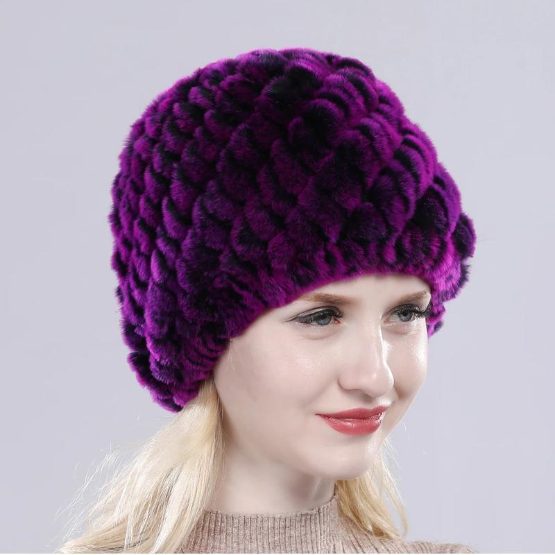 Hot Sale Russian Lady Natural Real Rex Rabbit Fur Hats Women Knitted Outdoor Rex Rabbit Fur Hat New Warm Real Fur Caps