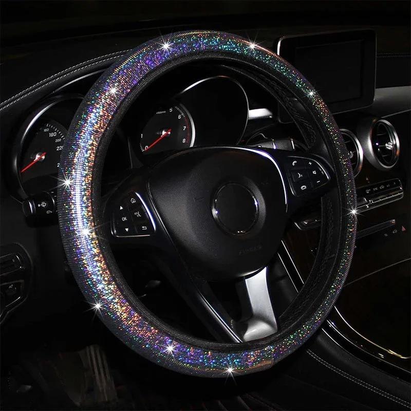 Car Steering Wheel Cover Universal Diamond Blingbling Crystal Set Steering-Wheel Car-styling Car Wheel Cover Woman Accessories