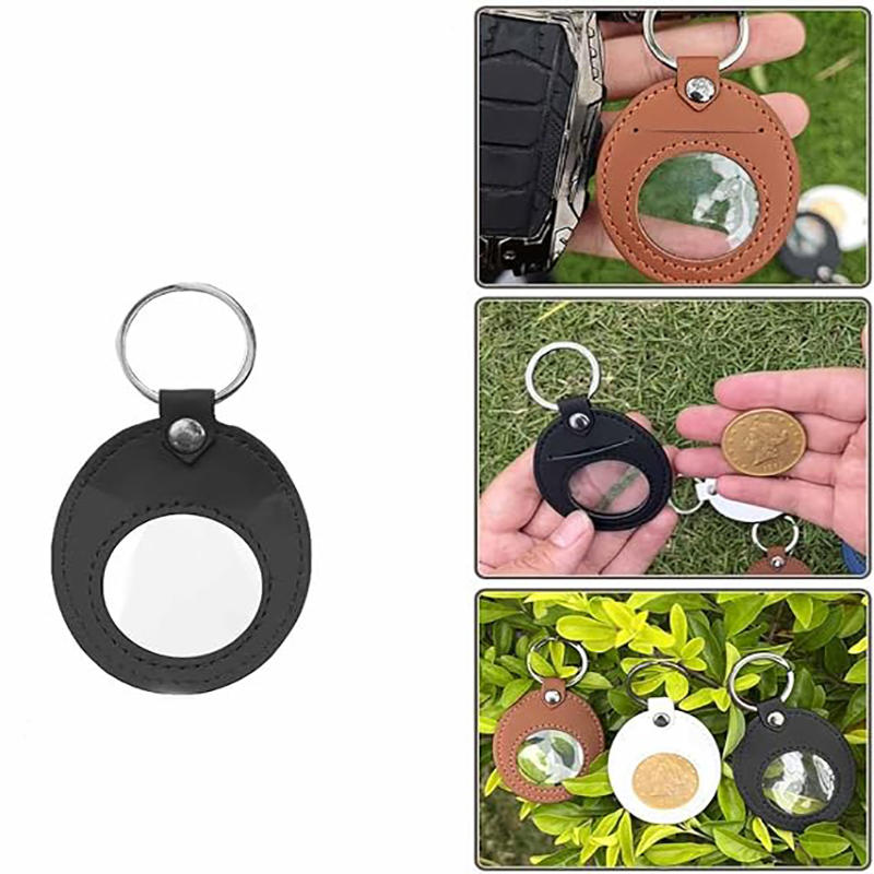 1Pc PU Leather Keychain Coin Holder Double Side Coin Display Case Medallion Sobriety Coin Recovery Chip Airtag Challenge Coin