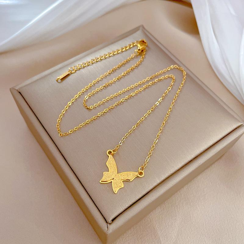 Matte Butterfly Temperament Personality Minimalist Furnace Real Gold Necklace Female Collarbone Chain