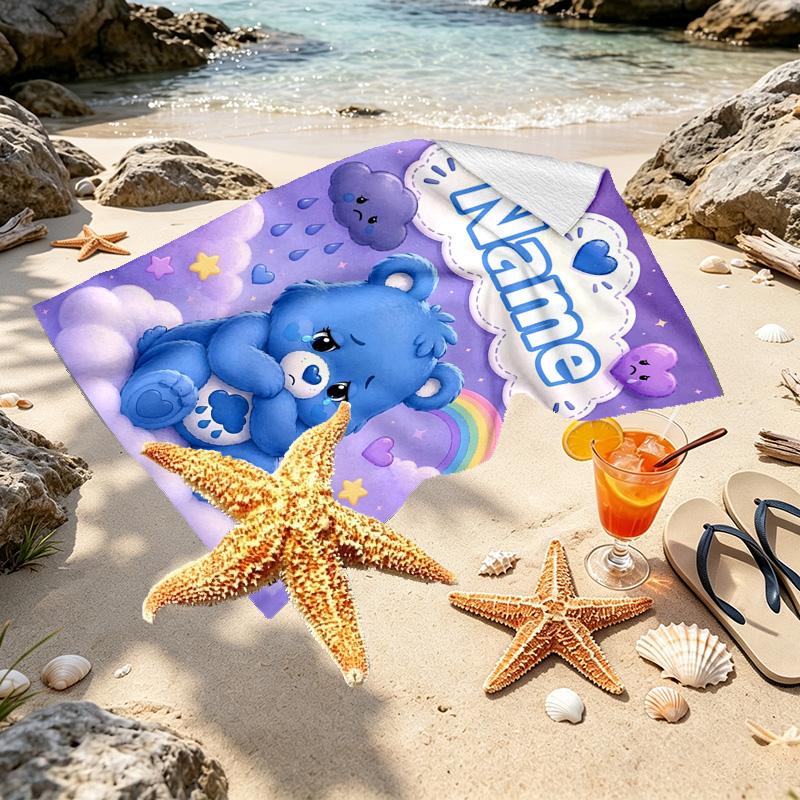 Custom Name Personalized Care Bears Print Beach Towel, for Trip Camping Beach Party Home Decor, Birthday Gift for Family & Friends