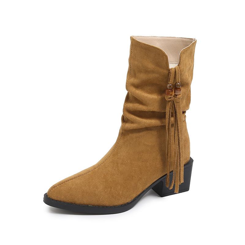 Suede pointed short boots high-heeled fashion boots 2025 autumn and winter new velvet short boots elastic thin boots socks boots