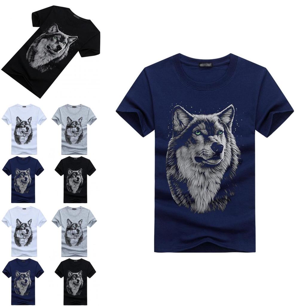 Premium Quality Men Wolf Print Round Neck Short Sleeve T-shirt For Casual Comfort
