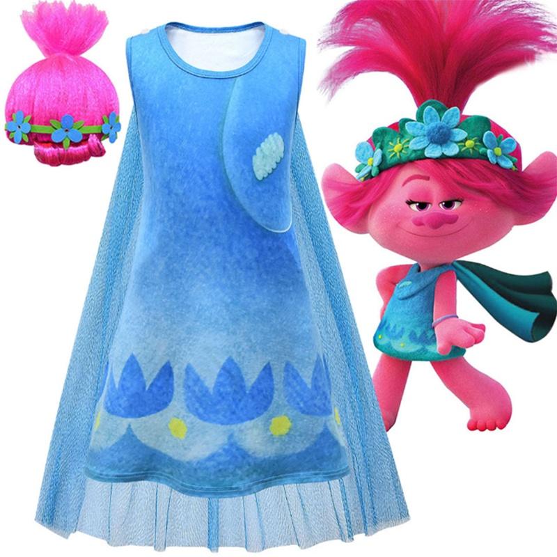 Enchanting Kids Girl Trolls2 Poppy Dress-up Cosplay Costume With Comfortable Cape