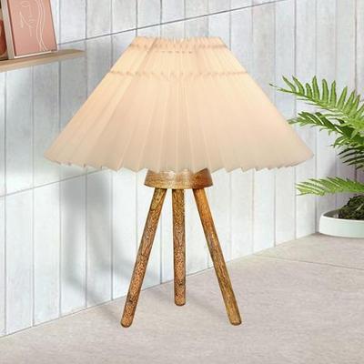 38.1 Cm Wood Tripod LED Table Lamps, Rustic Dimmable Bedside Lamp with Linen Beige Lampshade, Nightstand Lamp for Nursery, Bedroom, Kid Room