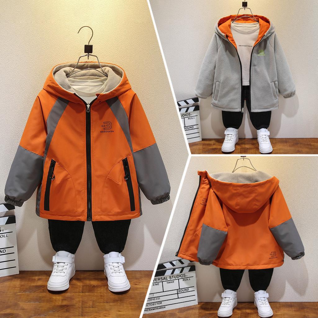 Autumn Fashion Boys' Coat Plus Fleece Top Windbreaker Double-sided Children's Jacket