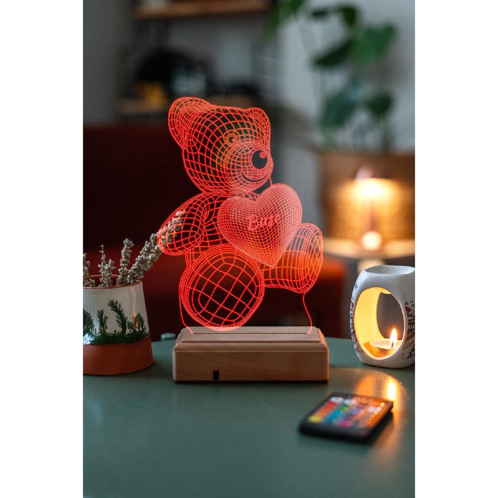 Gift For Valentine 3d Love Teddy Bear 16 Colors Decorative 16 Colored Led Lamp