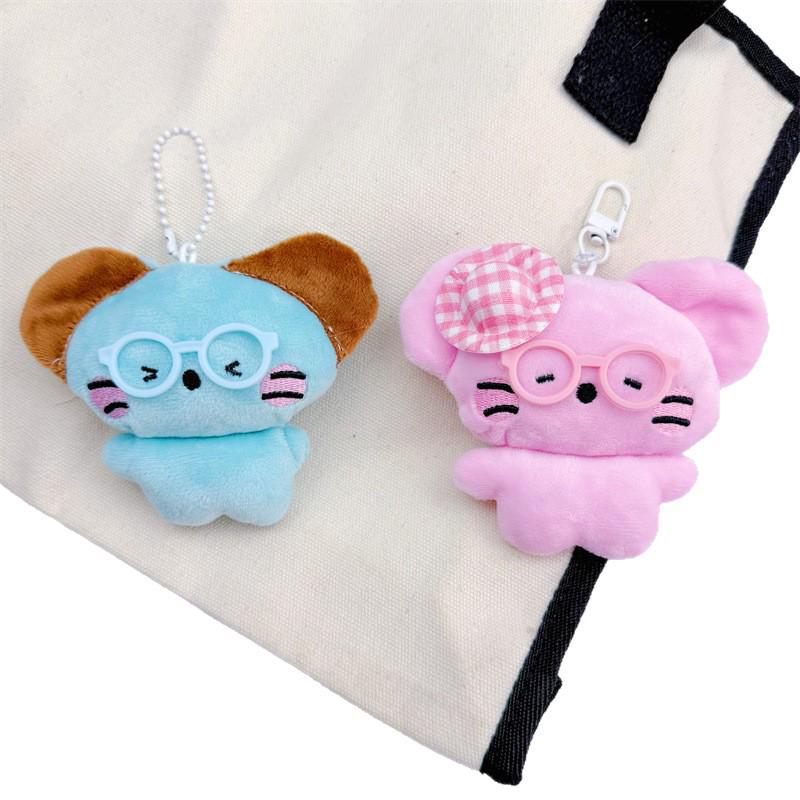 Creative Cartoon Plush Mouse Keychain with Glasses - Cute Puppy Girls' Bag Charm Gift