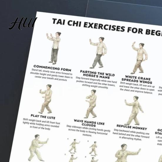 Tai Chi Per Donne di Mezza Età Set di 3 Poster Guida all'Esercizio per Anziani Allenamento per Principianti Tabella di Allenamento Regolazione Qi e Sangue Anziani Basso Impatto Equilibrio