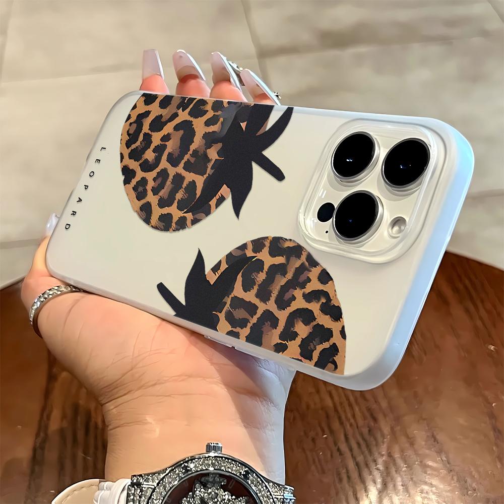 

Leopard Print Strawberry Pattern Phone Case For Iphone 17 16 15 14 13 12 11 17 Pro Max 7 8 Plus Vintage Floral Soft Cover iphone 11 Pro